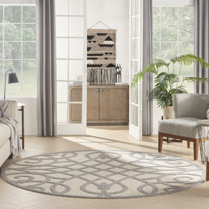 HomeRoots 8' Cream and Gray Round Trellis Indoor-Outdoor Rug – Durable, Stylish, and Perfect for High-Traffic Areas 550653