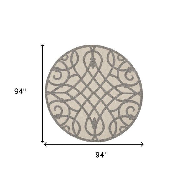 HomeRoots 8' Cream and Gray Round Trellis Indoor-Outdoor Rug – Durable, Stylish, and Perfect for High-Traffic Areas 550653