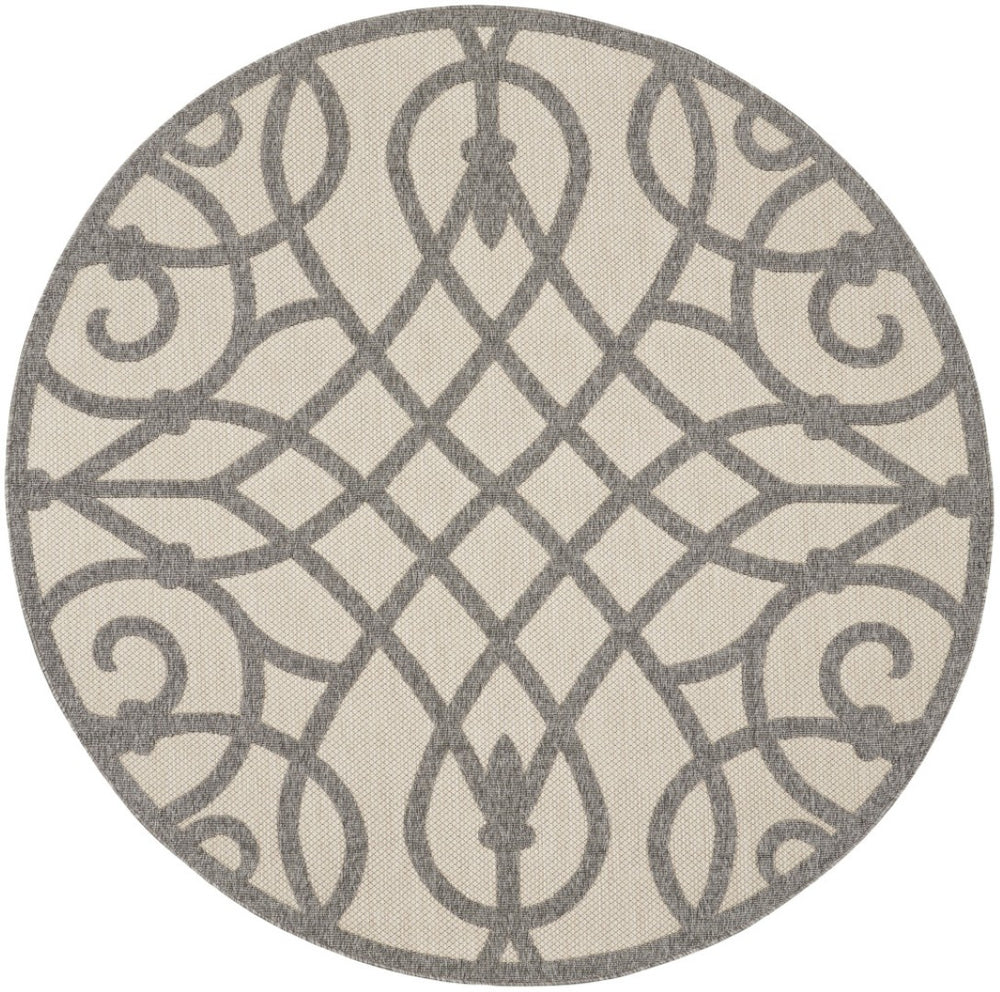HomeRoots 8' Cream and Gray Round Trellis Indoor-Outdoor Rug – Durable, Stylish, and Perfect for High-Traffic Areas 550653