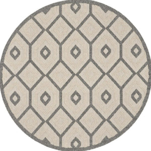 HomeRoots 8' Cream and Gray Round Geometric Area Rug - Stylish, Durable Indoor/Outdoor Design for Any Space 550654