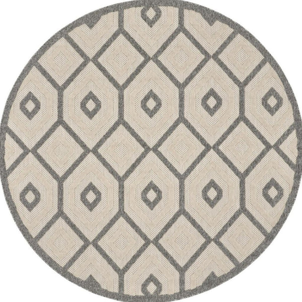 HomeRoots 8' Cream and Gray Round Geometric Area Rug - Stylish, Durable Indoor/Outdoor Design for Any Space 550654