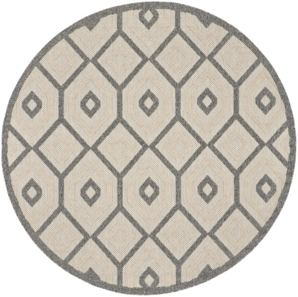 HomeRoots 8' Cream and Gray Round Geometric Area Rug - Stylish, Durable Indoor/Outdoor Design for Any Space 550654