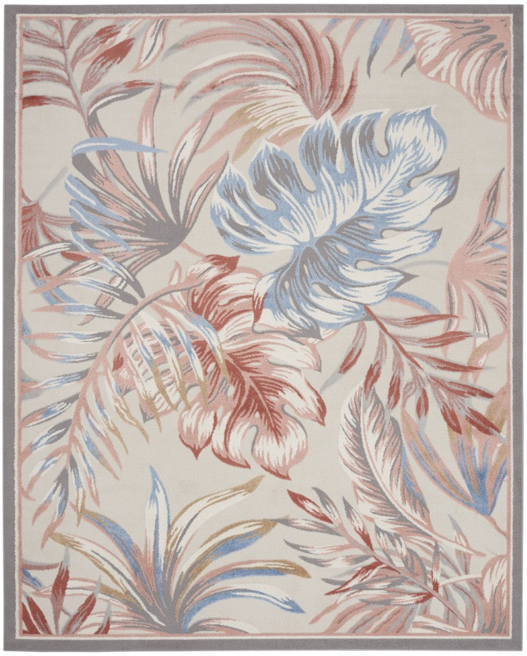 HomeRoots 8 X 10 Tropical Floral Area Rug Ivory Blue Gray High-low Pile Living Room 550655