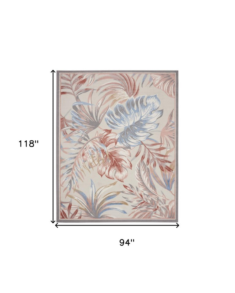 HomeRoots 8 X 10 Tropical Floral Area Rug Ivory Blue Gray High-low Pile Living Room 550655