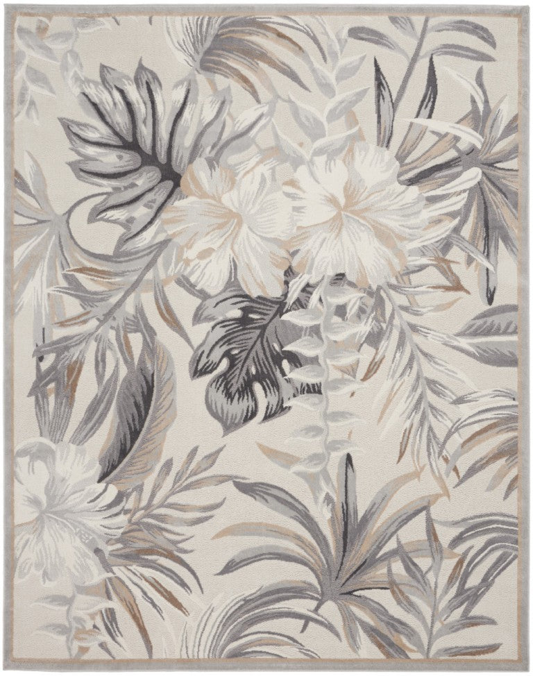 HomeRoots 8 Foot by 10 Floral Area Rug in Gray Ivory Polypropylene for Living Rooms 550657
