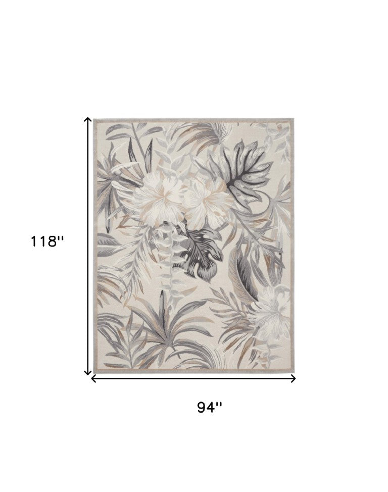 HomeRoots 8 Foot by 10 Floral Area Rug in Gray Ivory Polypropylene for Living Rooms 550657