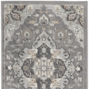 Homeroots 12' Elegant Gray And Black Floral Non-skid Runner Rug - Durable, Stylish, Perfect For Any Space!  Polypropylene,Polyester 550658
