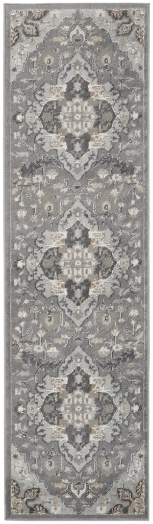 Homeroots 12' Elegant Gray And Black Floral Non-skid Runner Rug - Durable, Stylish, Perfect For Any Space!  Polypropylene,Polyester 550658