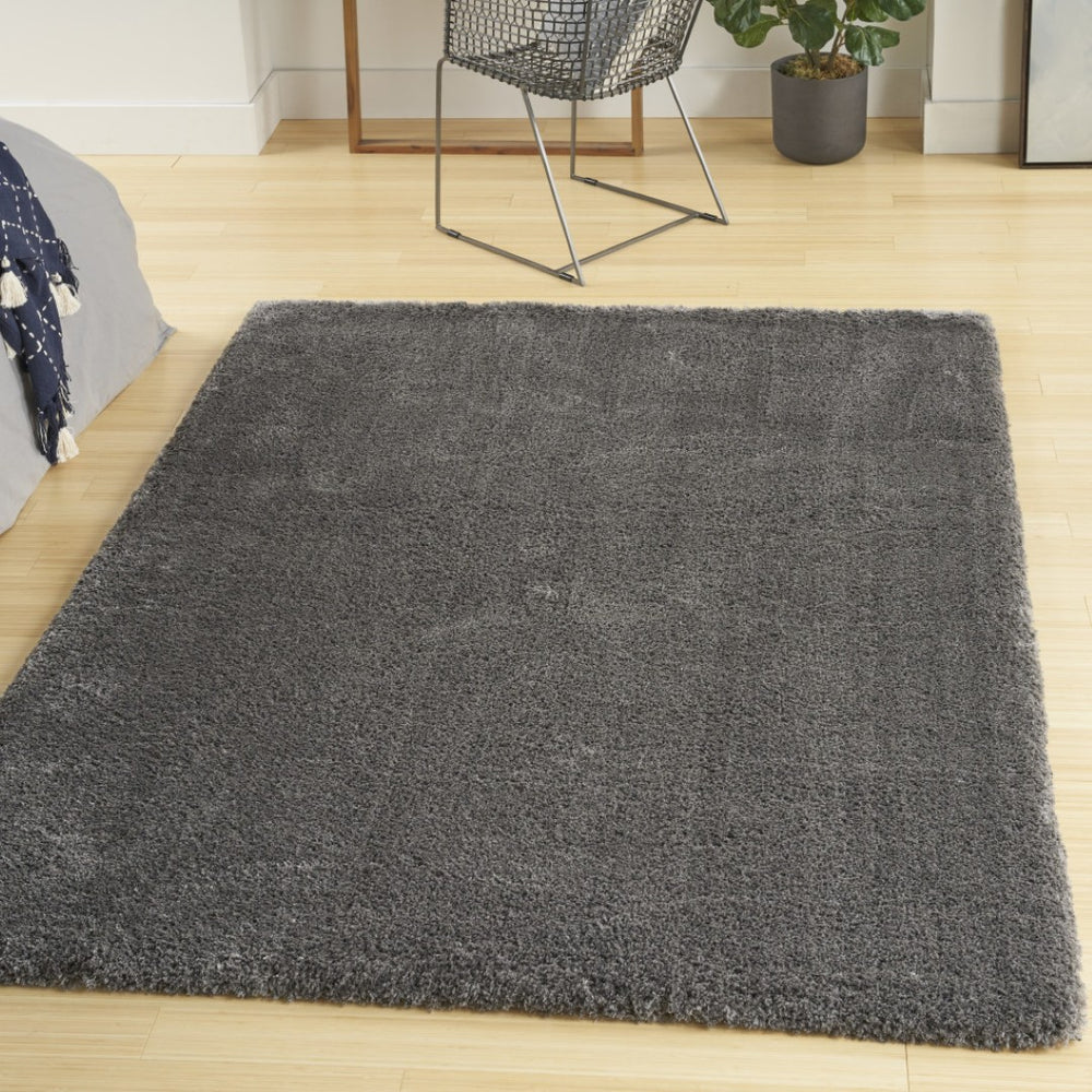 HomeRoots 4' Plush Gray Shag Area Rug – Soft, Durable, Stain-Resistant Design for Cozy Living Spaces 4' X 6' 550662
