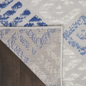 Homeroots 7' Stylish Geometric Distressed Area Rug In Beige, Blue & Gray – Durable, Non-skid, Stain Resistant 7' X 10' Polypropylene 550664