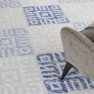 HomeRoots 7' Beige Blue and Gray Geometric Distressed Area Rug - Stylish, Stain-Resistant, Durable Design 7' X 10' 550664