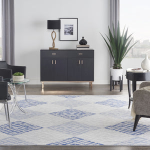 HomeRoots 7' Beige Blue and Gray Geometric Distressed Area Rug - Stylish, Stain-Resistant, Durable Design 7' X 10' 550664