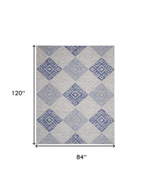 Homeroots 7' Stylish Geometric Distressed Area Rug In Beige, Blue & Gray – Durable, Non-skid, Stain Resistant 7' X 10' Polypropylene 550664