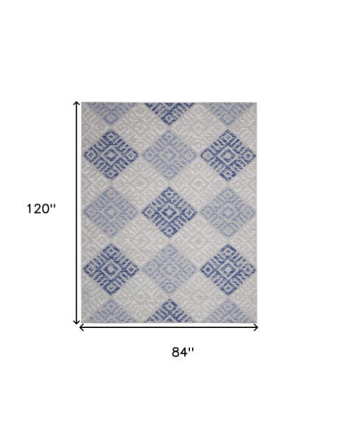 Homeroots 7' Stylish Geometric Distressed Area Rug In Beige, Blue & Gray – Durable, Non-skid, Stain Resistant 7' X 10' Polypropylene 550664