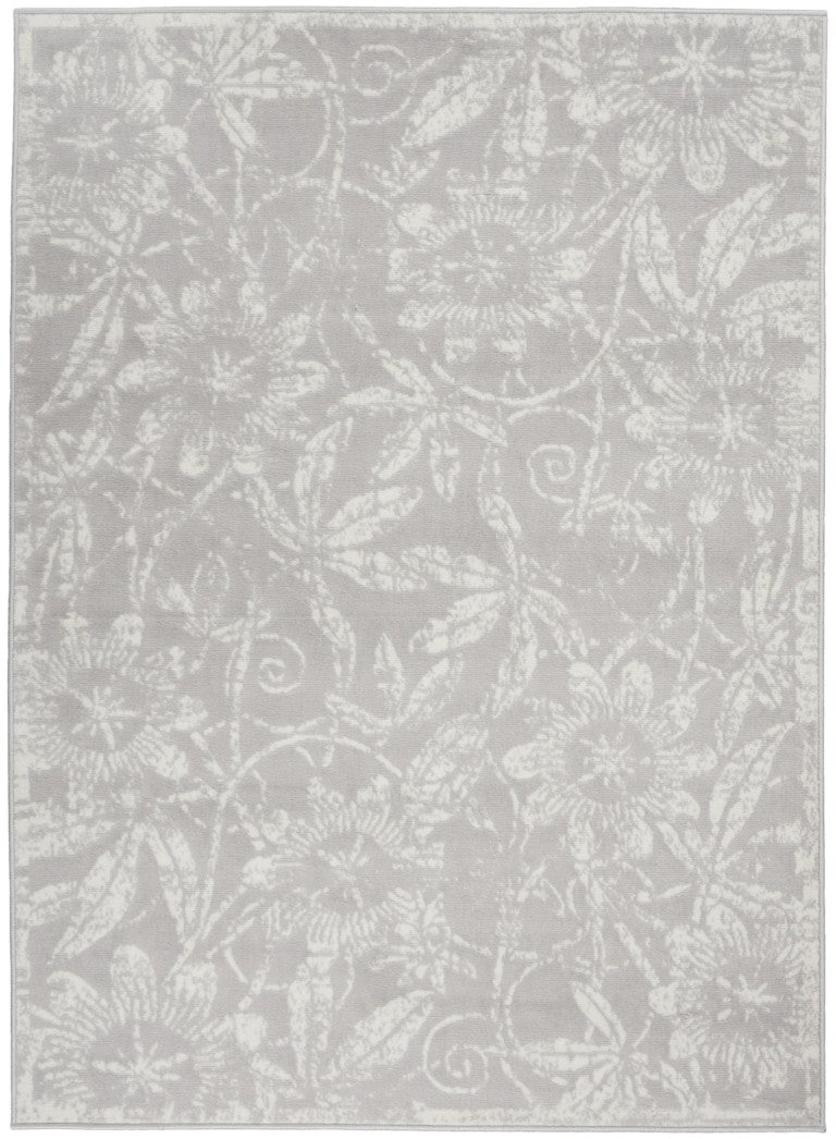 HomeRoots 6x9 Gray Floral Vintage Distressed Polypropylene Area Rug for Living Room 550666