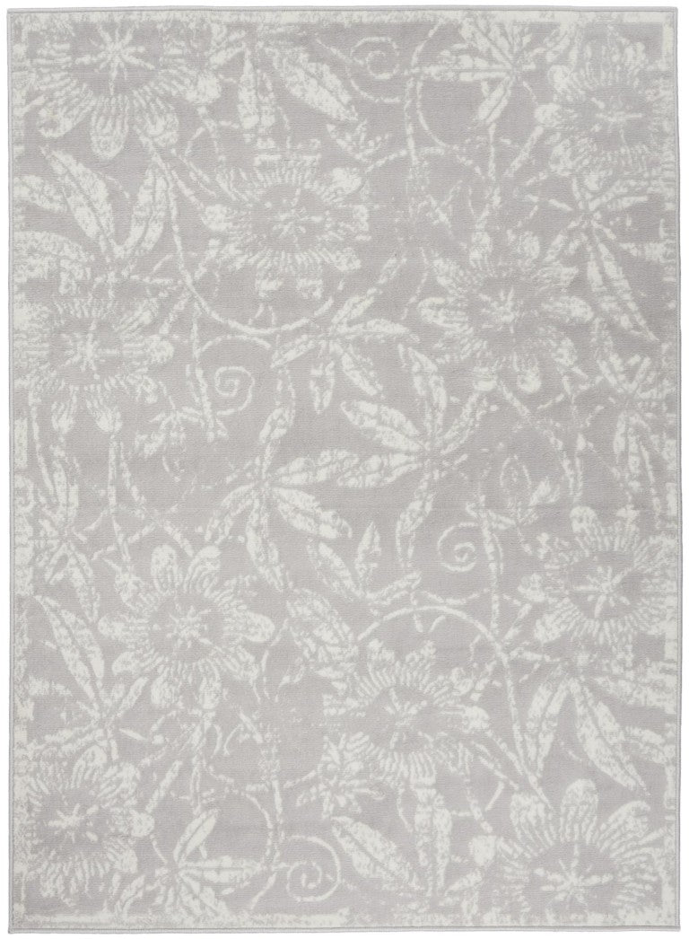 HomeRoots 6x9 Gray Floral Vintage Distressed Polypropylene Area Rug for Living Room 550666