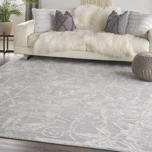 Homeroots 7' Ivory And Gray Floral Distressed Non-skid Area Rug - Perfect For Pets, Stain-resistant & Durable 7' X 10' Polyester 550669