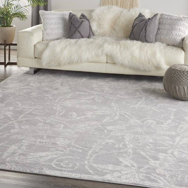 Homeroots 7' Ivory And Gray Floral Distressed Non-skid Area Rug - Perfect For Pets, Stain-resistant & Durable 7' X 10' Polyester 550669
