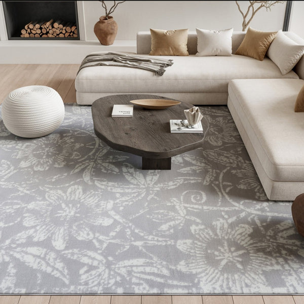 HomeRoots 7' Ivory and Gray Floral Distressed Area Rug - Durable, Stain-Resistant Design for Every Room 7' X 10' 550669