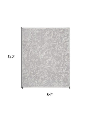 Homeroots 7' Ivory And Gray Floral Distressed Non-skid Area Rug - Perfect For Pets, Stain-resistant & Durable 7' X 10' Polyester 550669