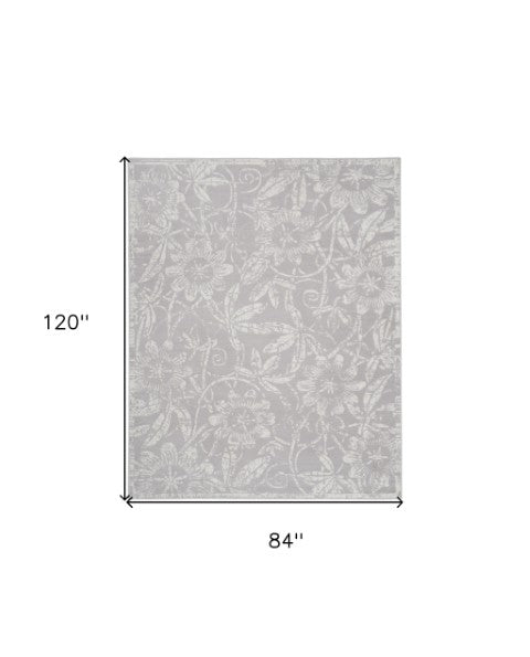 Homeroots 7' Ivory And Gray Floral Distressed Non-skid Area Rug - Perfect For Pets, Stain-resistant & Durable 7' X 10' Polyester 550669