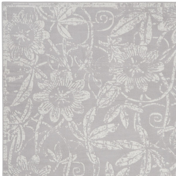 Homeroots 7' Ivory And Gray Floral Distressed Non-skid Area Rug - Perfect For Pets, Stain-resistant & Durable 7' X 10' Polyester 550669