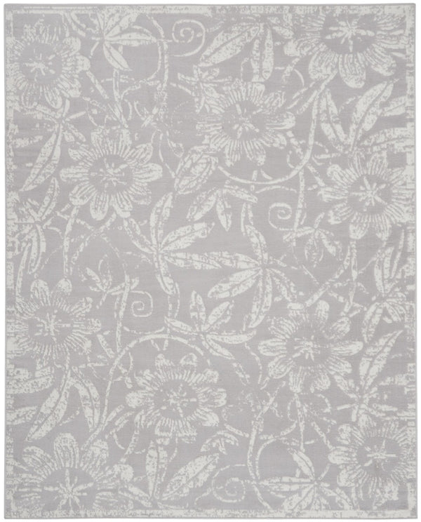 HomeRoots 7' Ivory and Gray Floral Distressed Area Rug - Durable, Stain-Resistant Design for Every Room 7' X 10' 550669