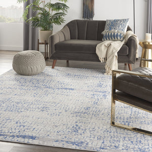 HomeRoots 7' Abstract Distressed Area Rug in Ivory, Blue, and Gray – Non-Skid, Stain-Resistant Modern Comfort 7' X 10' 550670