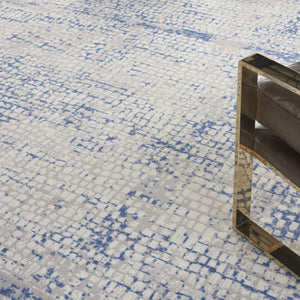 HomeRoots 7' Abstract Distressed Area Rug in Ivory, Blue, and Gray – Non-Skid, Stain-Resistant Modern Comfort 7' X 10' 550670