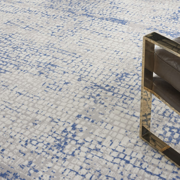 HomeRoots 7' Abstract Distressed Area Rug in Ivory, Blue, and Gray – Non-Skid, Stain-Resistant Modern Comfort 7' X 10' 550670