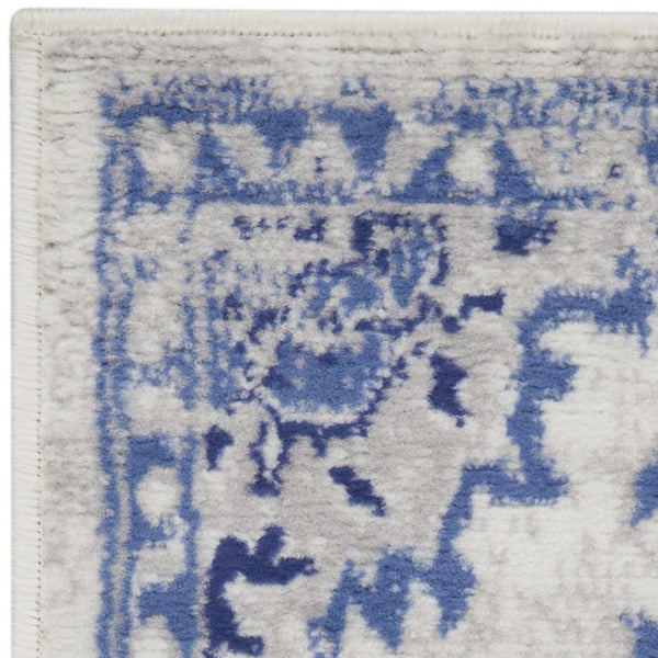 HomeRoots 7' Abstract Distressed Area Rug in Ivory, Blue, and Gray – Non-Skid, Stain-Resistant Modern Comfort 7' X 10' 550670