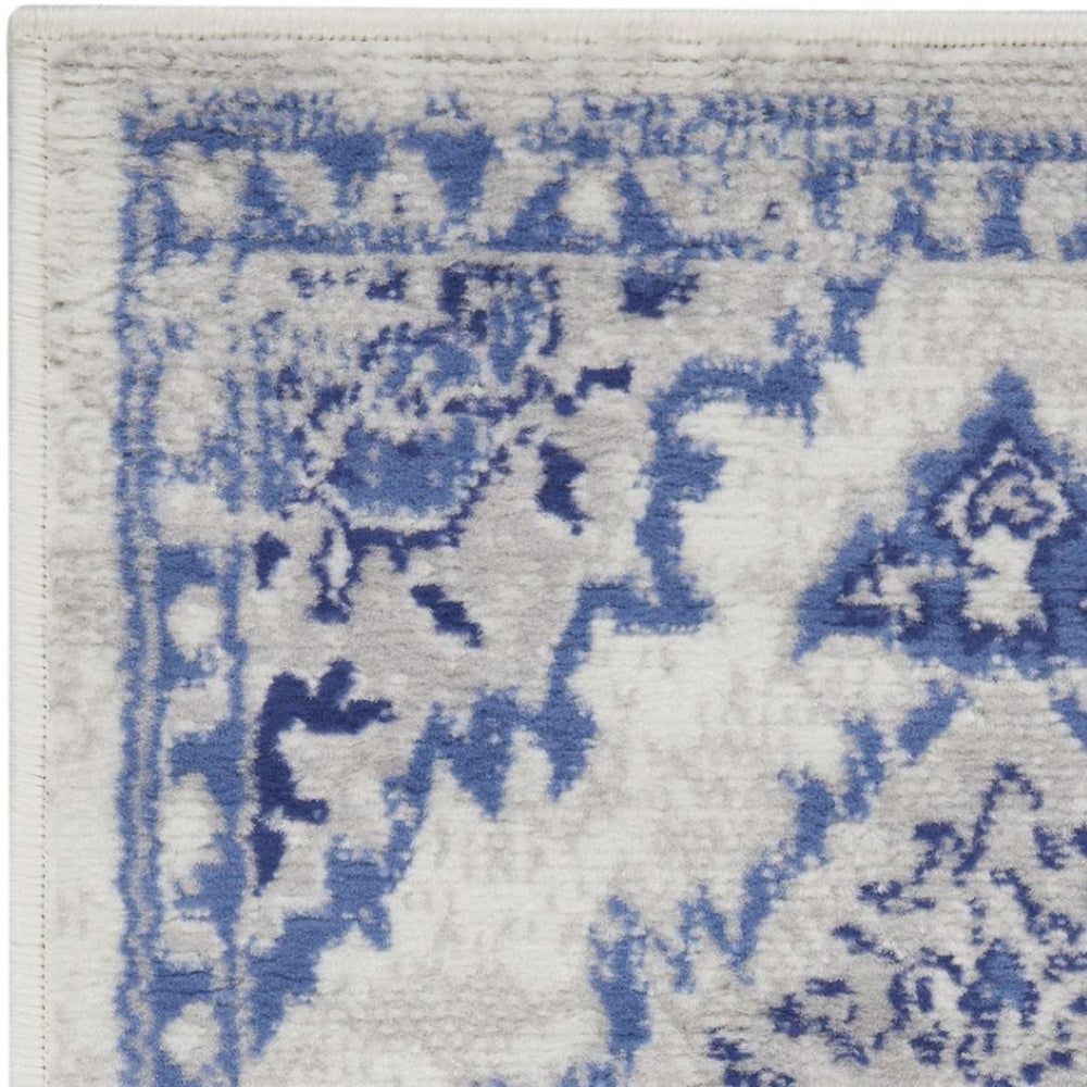 HomeRoots 7' Abstract Distressed Area Rug in Ivory, Blue, and Gray – Non-Skid, Stain-Resistant Modern Comfort 7' X 10' 550670