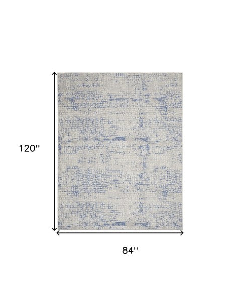 Homeroots 7' Abstract Ivory Blue And Gray Distressed Non-skid Area Rug - Durable, Stain-resistant Design For Home 7' X 10' Polyester 550670