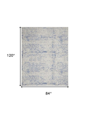 Homeroots 7' Abstract Ivory Blue And Gray Distressed Non-skid Area Rug - Durable, Stain-resistant Design For Home 7' X 10' Polyester 550670
