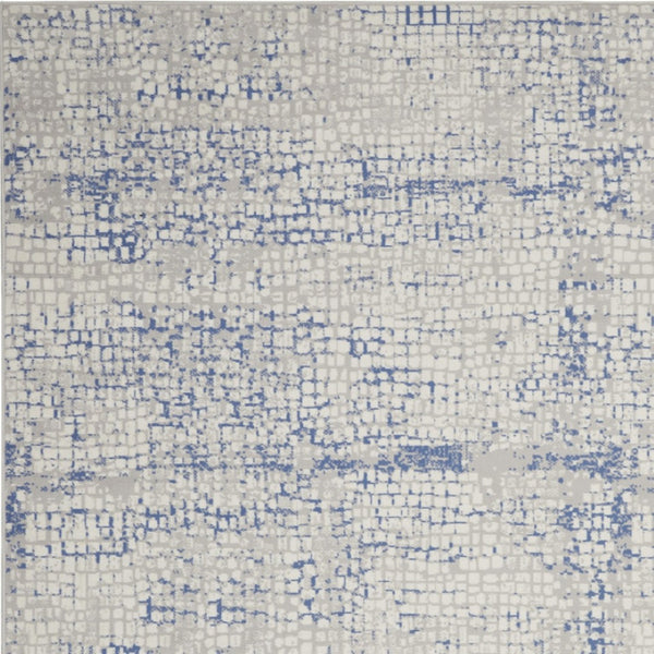 Homeroots 7' Abstract Ivory Blue And Gray Distressed Non-skid Area Rug - Durable, Stain-resistant Design For Home 7' X 10' Polyester 550670