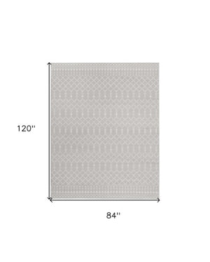 Homeroots 6' Gray And Ivory Moroccan Distressed Area Rug - Stain Resistant, Non-skid, Durable, Cozy Design 7' X 10' Polyester 550671