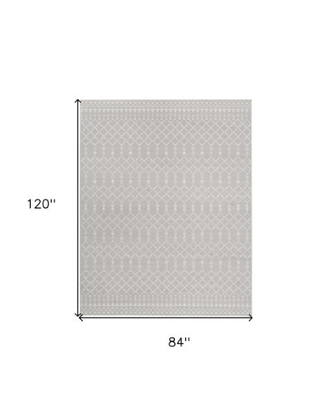 Homeroots 6' Gray And Ivory Moroccan Distressed Area Rug - Stain Resistant, Non-skid, Durable, Cozy Design 7' X 10' Polyester 550671