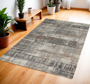 Homeroots 4' X 6' Ivory Gray And Golden Brown Abstract Area Rug  Polypropylene,Polyester 550678