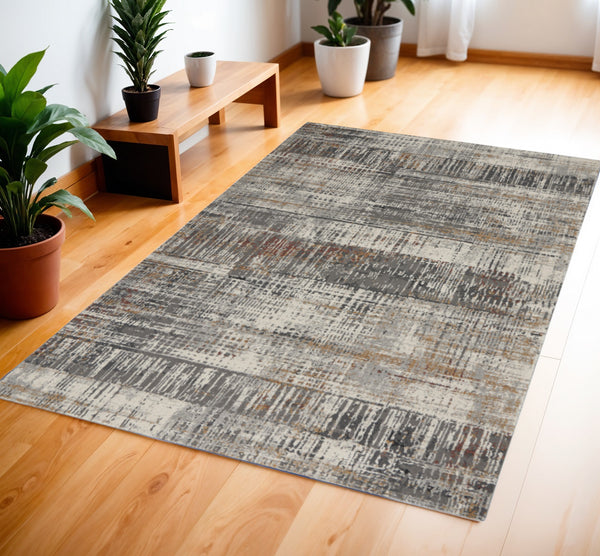 Homeroots 4' X 6' Ivory Gray And Golden Brown Abstract Area Rug  Polypropylene,Polyester 550678