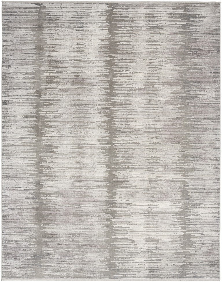 HomeRoots 8 Foot by 10 Gray White Abstract Polyester Area Rug with Tassel Fringe Accent 550686