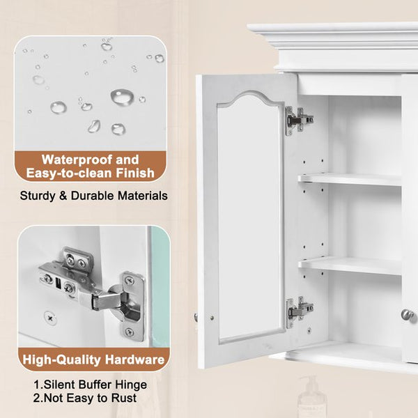 English Elm 40" Medicine Cabinet with Mirror, 6 Adjustable Shelves, Wall-Mounted Bathroom Organizer, White Modern Design N710P264317K
