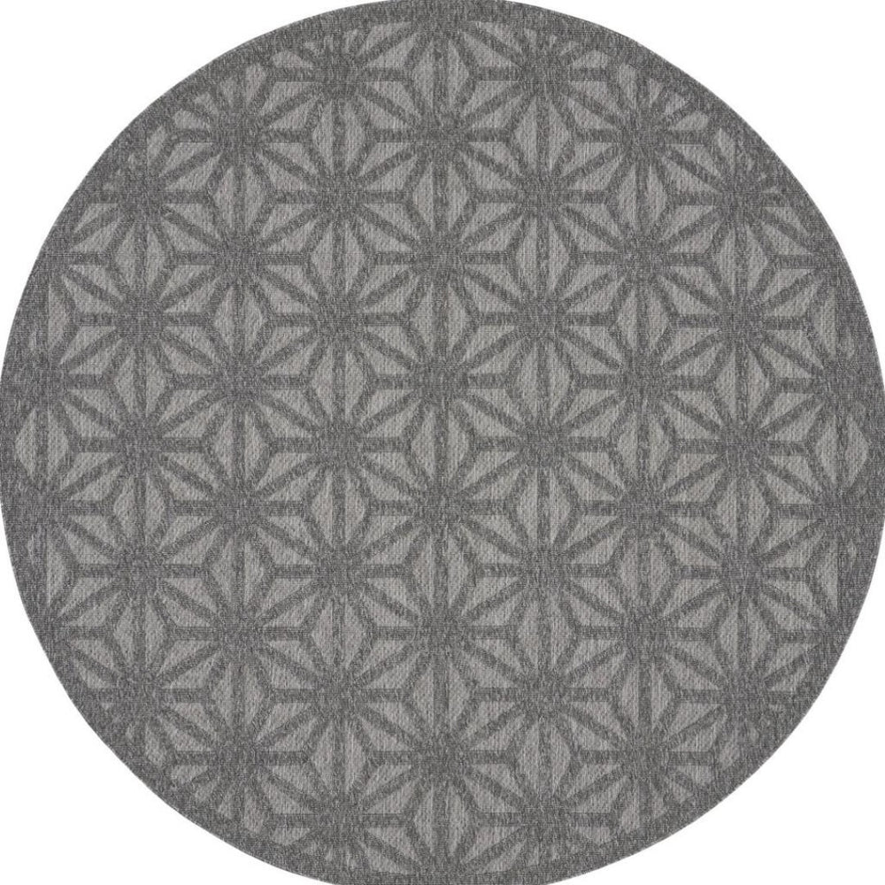 HomeRoots 8' Modern Round Geometric Area Rug in Dark & Light Gray - Durable, Versatile for Indoor & Outdoor Use 550690