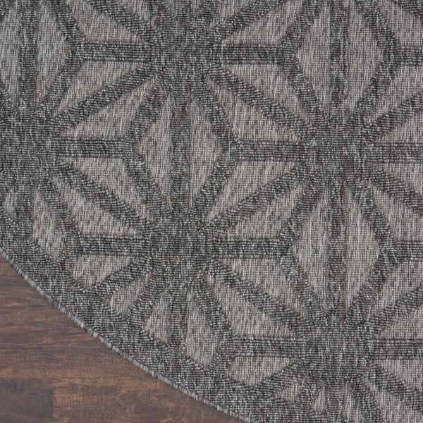HomeRoots 8' Modern Round Geometric Area Rug in Dark & Light Gray - Durable, Versatile for Indoor & Outdoor Use 550690