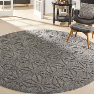 HomeRoots 8' Modern Round Geometric Area Rug in Dark & Light Gray - Durable, Versatile for Indoor & Outdoor Use 550690