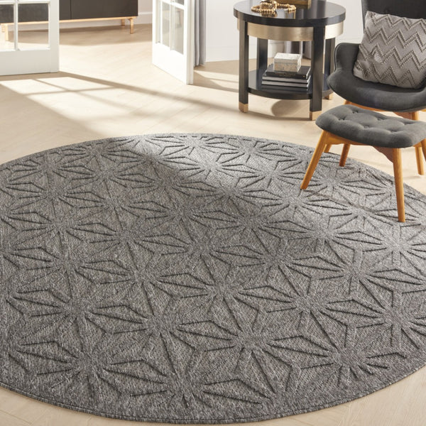 HomeRoots 8' Modern Round Geometric Area Rug in Dark & Light Gray - Durable, Versatile for Indoor & Outdoor Use 550690
