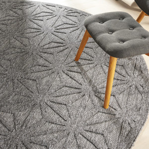 HomeRoots 8' Modern Round Geometric Area Rug in Dark & Light Gray - Durable, Versatile for Indoor & Outdoor Use 550690