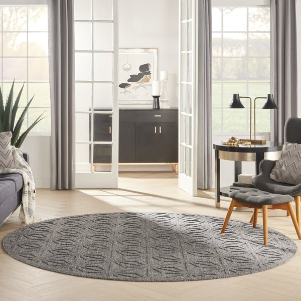 HomeRoots 8' Modern Round Geometric Area Rug in Dark & Light Gray - Durable, Versatile for Indoor & Outdoor Use 550690