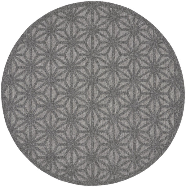 HomeRoots 8' Modern Round Geometric Area Rug in Dark & Light Gray - Durable, Versatile for Indoor & Outdoor Use 550690