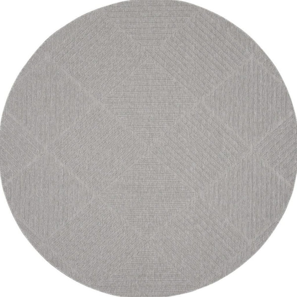 HomeRoots 8' Light Gray Round Geometric Area Rug - Modern Indoor/Outdoor Design, Stain-Resistant, Easy Care 550691