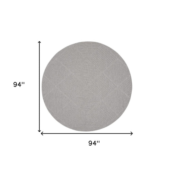HomeRoots 8' Light Gray Round Geometric Area Rug - Modern Indoor/Outdoor Design, Stain-Resistant, Easy Care 550691